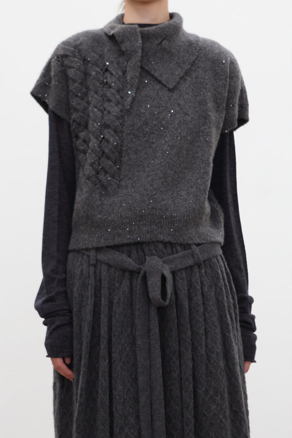 NAN KNITS 25 Autumn and Winter Woven Cable Sequin Vest NAN-N25AWVE02GRA-SHENHUI Dark Gray